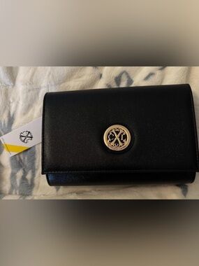 Christian Lacroix Black Leather Paris Caviar Bag with Gold Emblem chain